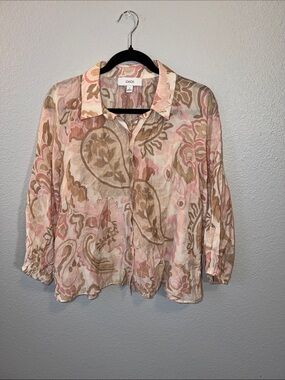 CeCe Pink & Beige Paisley Button-Down Blouse